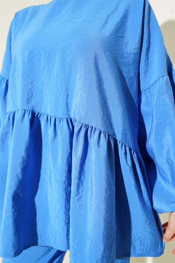 Balloon Sleeve Ruffle Parachute 2 Piece Set Saxe