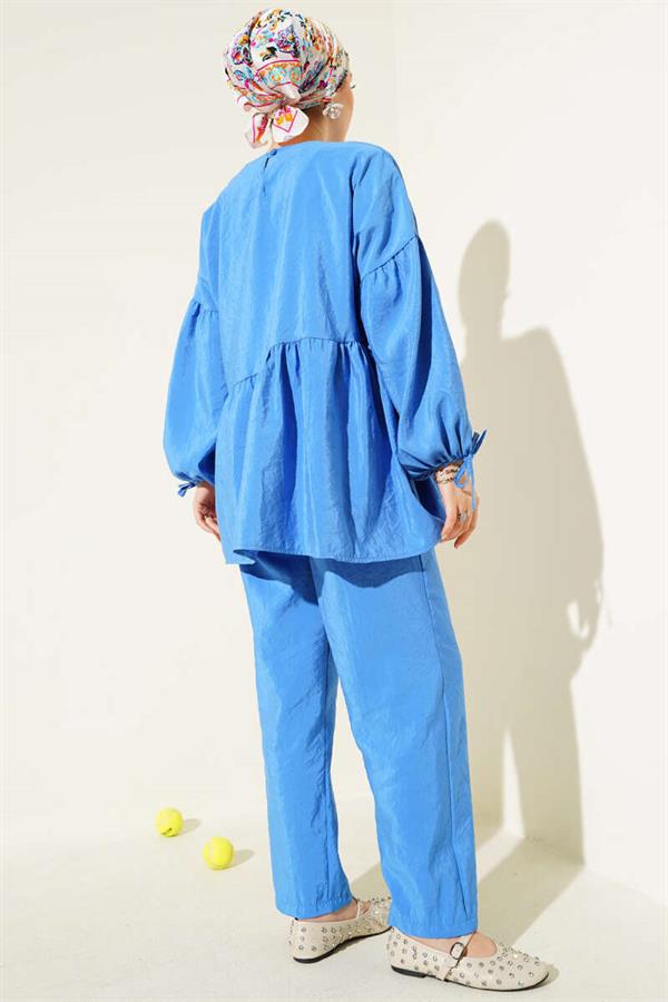 Balloon Sleeve Ruffle Parachute 2 Piece Set Saxe