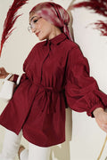 Balloon Sleeve Concealed Button Parachute Shirt Burgundy