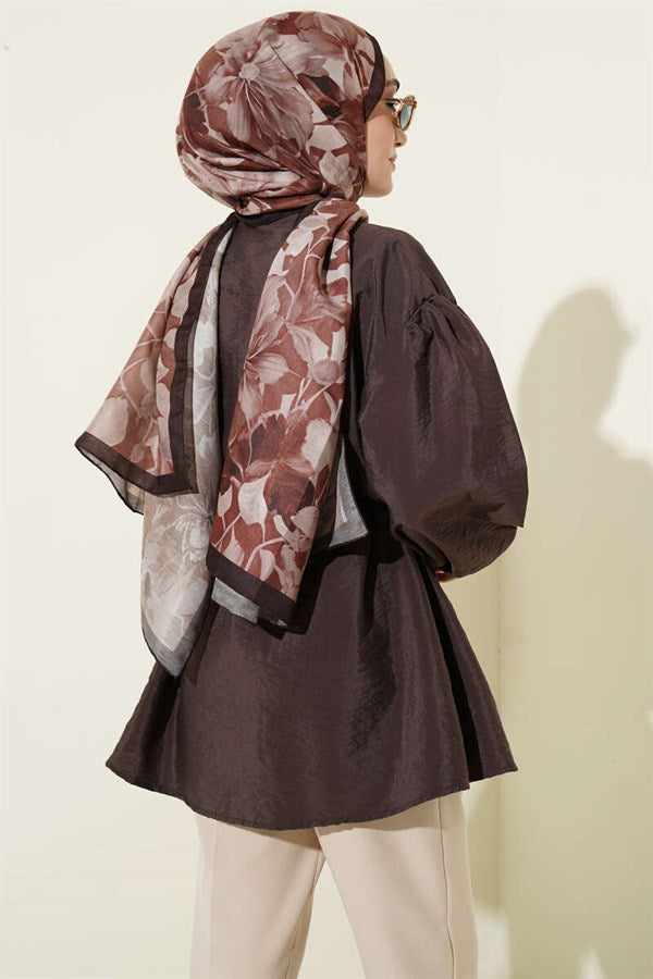 Balloon Sleeve Concealed Button Parachute Shirt Coffee