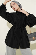 Balloon Sleeve Concealed Button Parachute Shirt Black