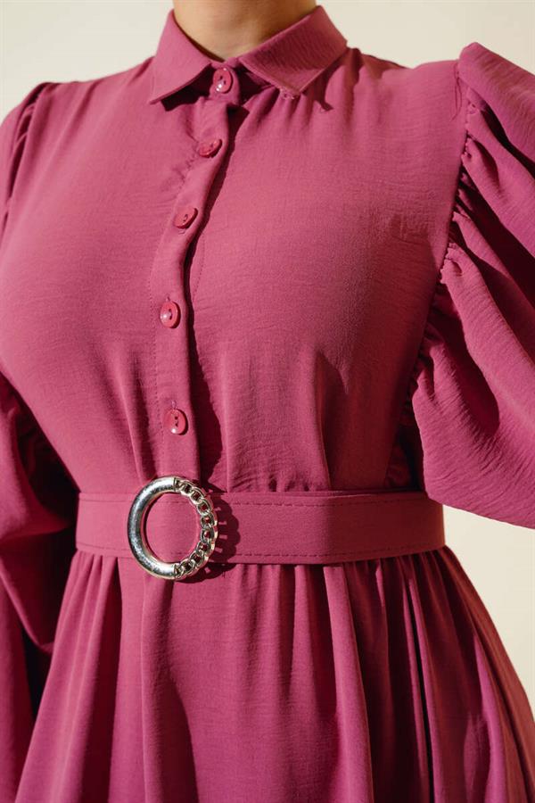 Balloon Sleeve Shirt Collar Dress Dusty Rose