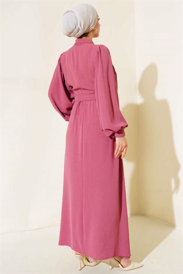 Balloon Sleeve Shirt Collar Dress Dusty Rose