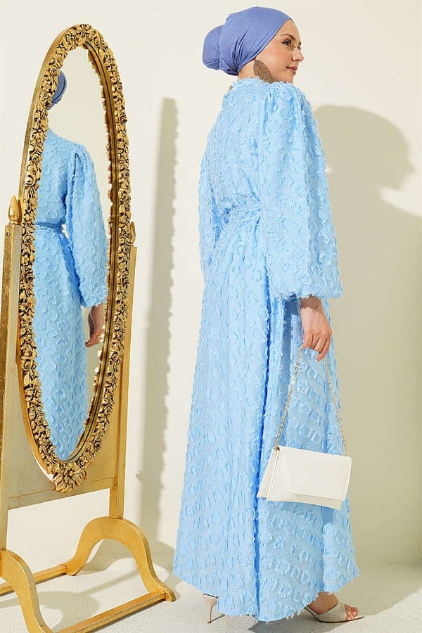 Balloon Sleeve Ring Bearded Dress Blue
