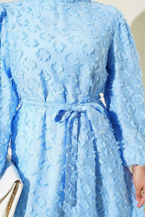 Balloon Sleeve Ring Bearded Dress Blue