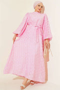Balloon Sleeve Ring Bearded Dress Pink
