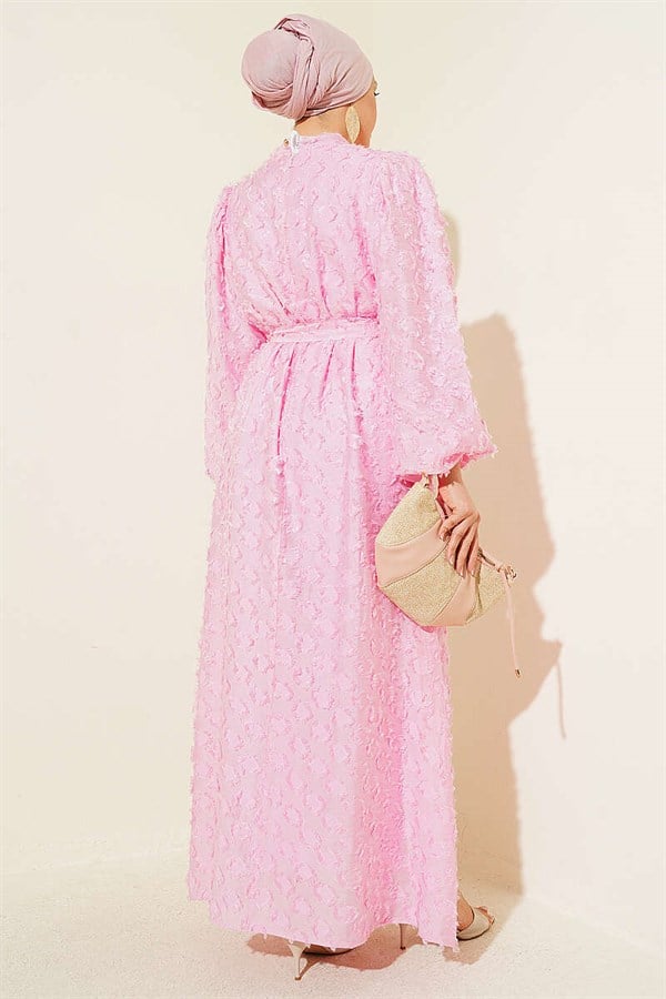 Balloon Sleeve Ring Bearded Dress Pink