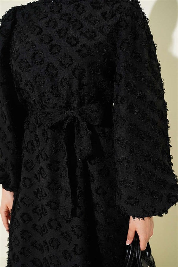 Balloon Sleeve Ring Bearded Dress Black