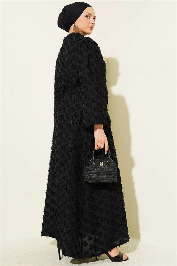 Balloon Sleeve Ring Bearded Dress Black