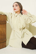 Balloon Sleeve Tunic with Drawstring Detail, Sage Color
