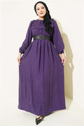 Balloon Sleeve Square Striped Dress Purple