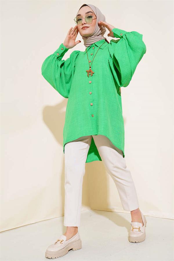 Balloon Sleeve Linen Shirt Benetton