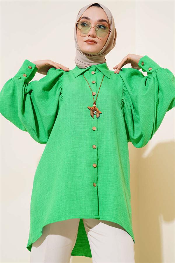 Balloon Sleeve Linen Shirt Benetton