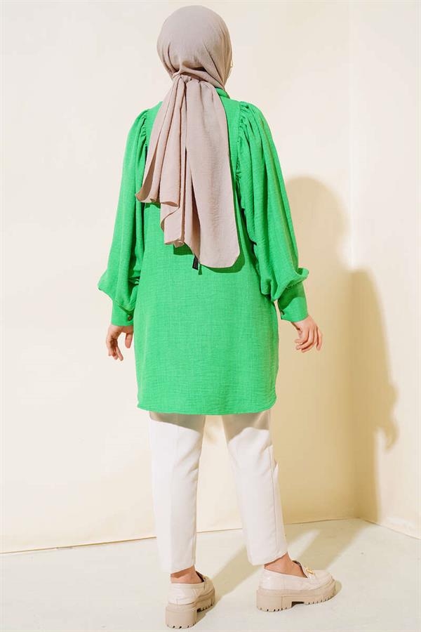 Balloon Sleeve Linen Shirt Benetton