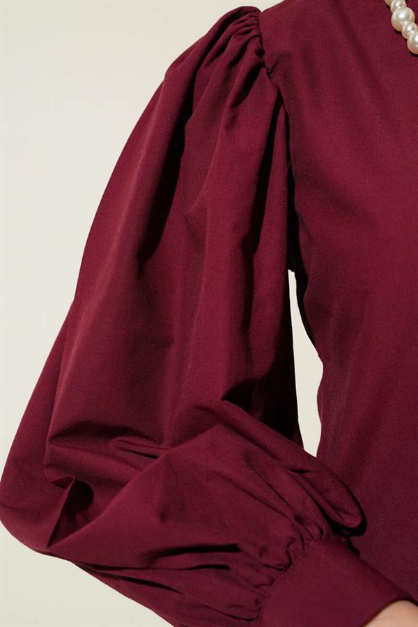 Balloon Sleeve Short Shirt Claret Red