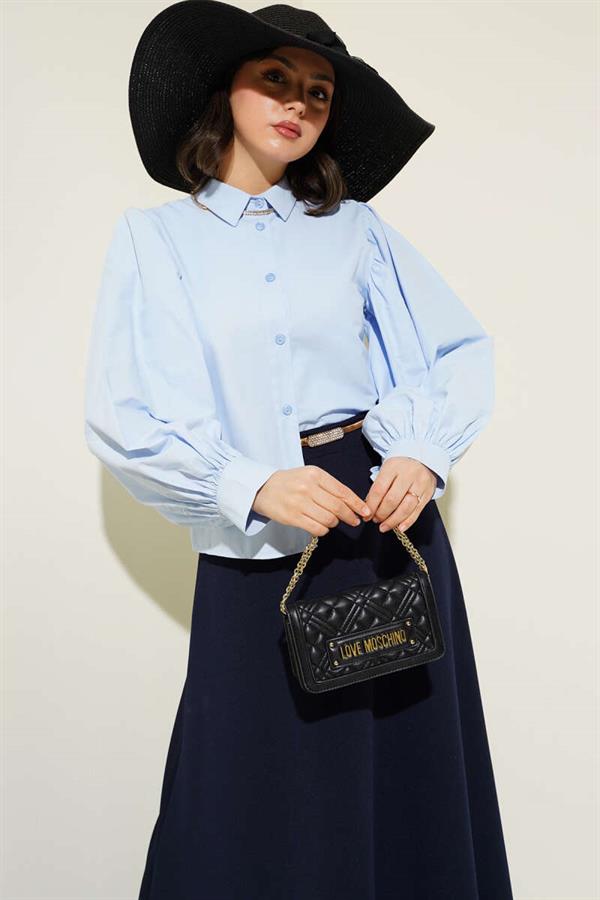 Balloon Sleeve Short Shirt Ice Blue