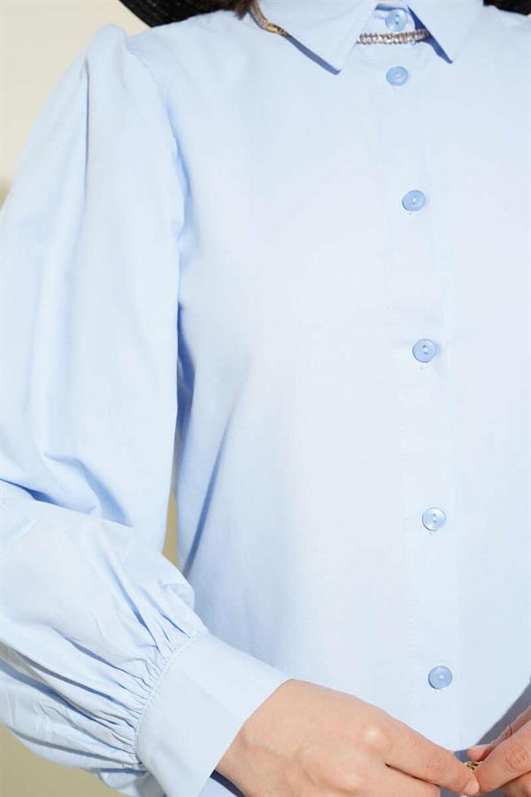 Balloon Sleeve Short Shirt Ice Blue