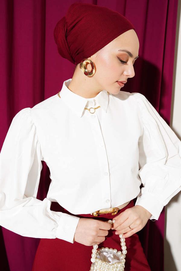 Balloon Sleeve Short Shirt Ecru