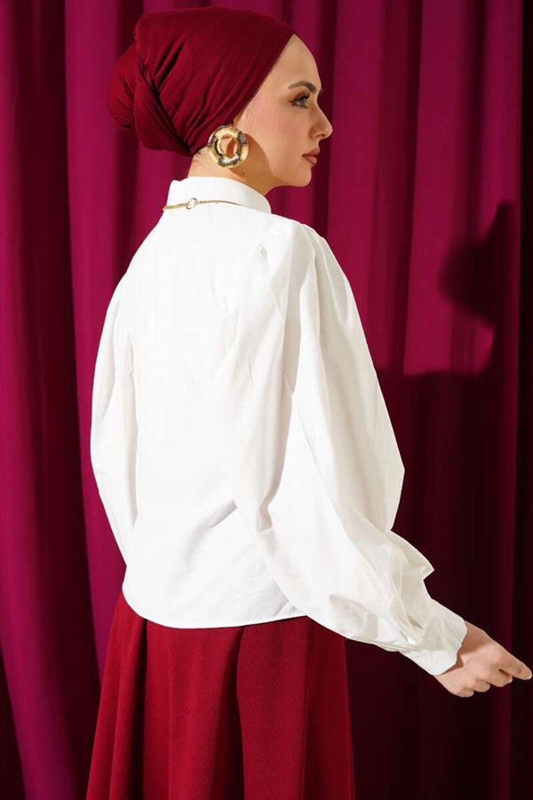 Balloon Sleeve Short Shirt Ecru
