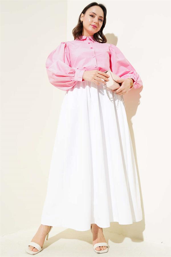 Balloon Sleeve Short Shirt Fuchsia