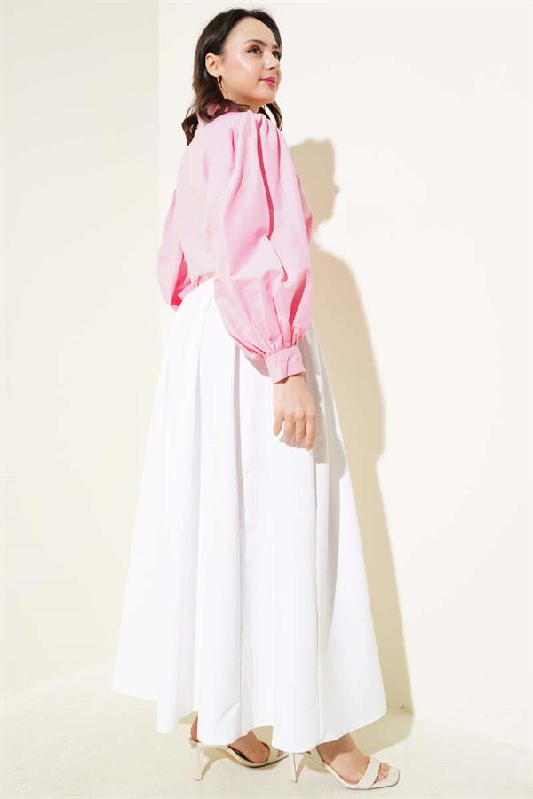 Balloon Sleeve Short Shirt Fuchsia