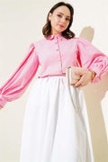 Balloon Sleeve Short Shirt Fuchsia