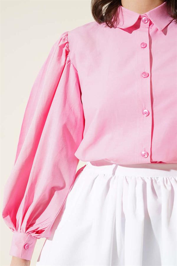 Balloon Sleeve Short Shirt Fuchsia