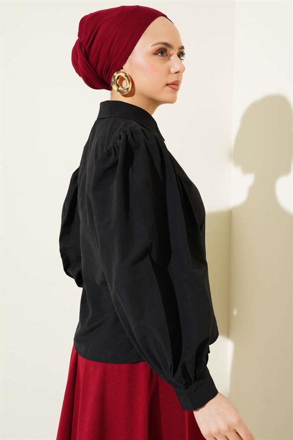 Balloon Sleeve Short Shirt Black