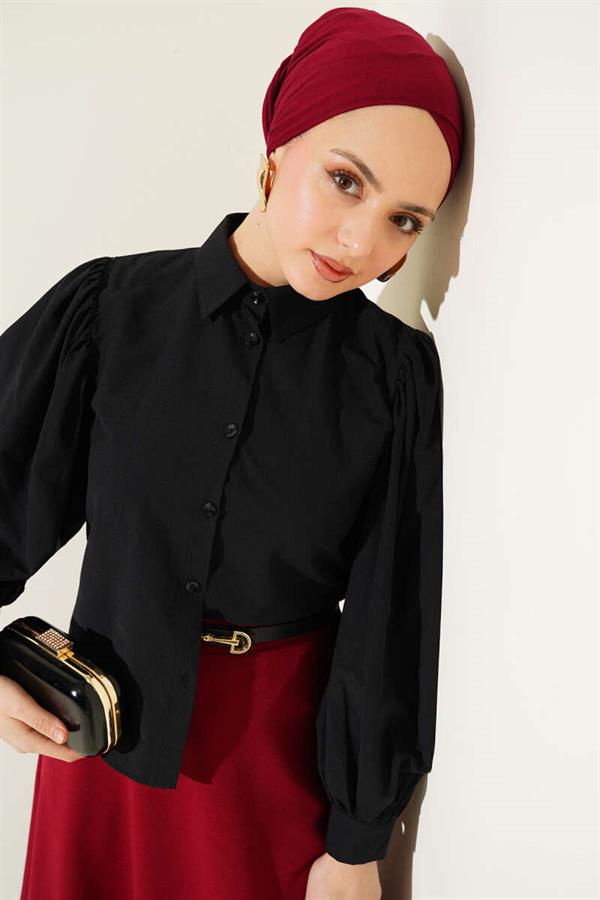 Balloon Sleeve Short Shirt Black