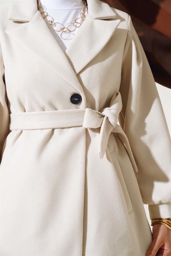 Balloon Sleeve Short Cashmere Coat Ecru