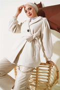 Balloon Sleeve Short Cashmere Coat Ecru