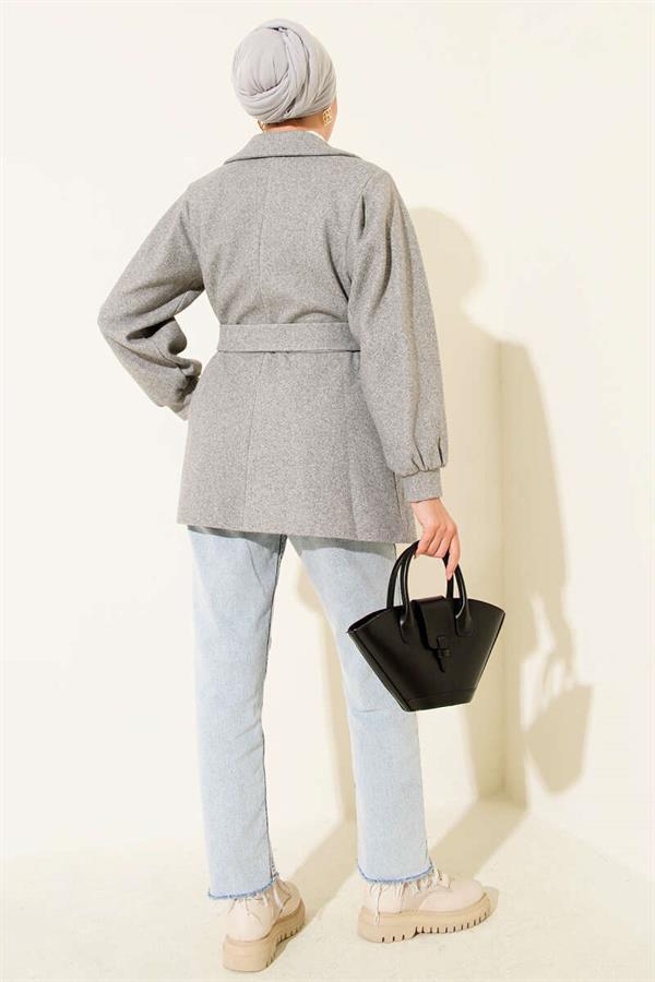 Balloon Sleeve Short Cashmere Coat Gray