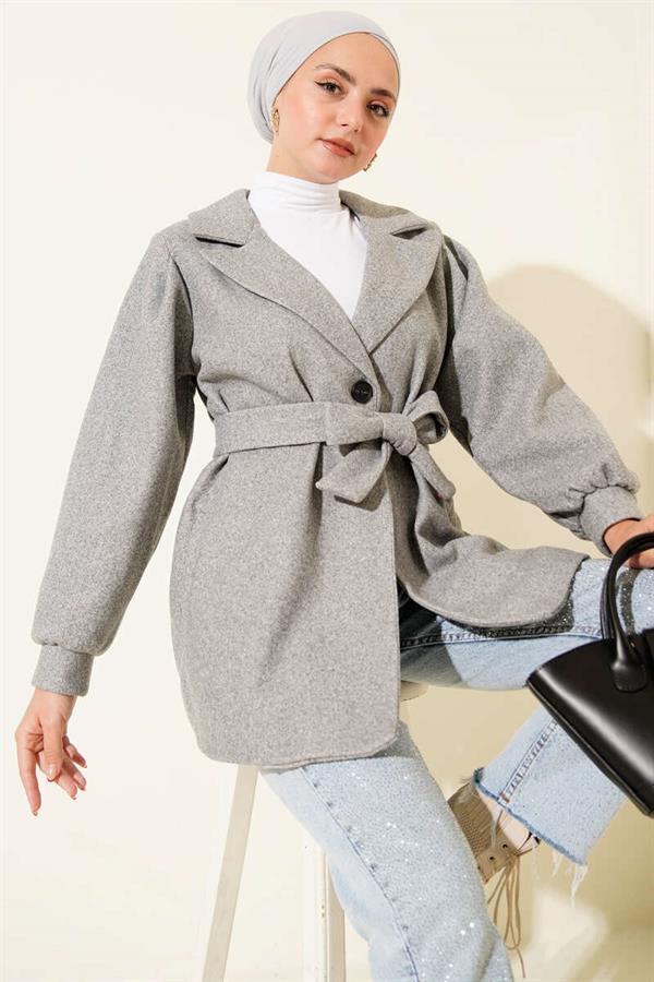 Balloon Sleeve Short Cashmere Coat Gray