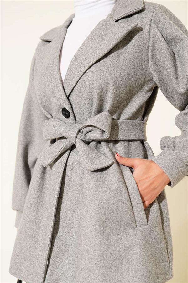 Balloon Sleeve Short Cashmere Coat Gray