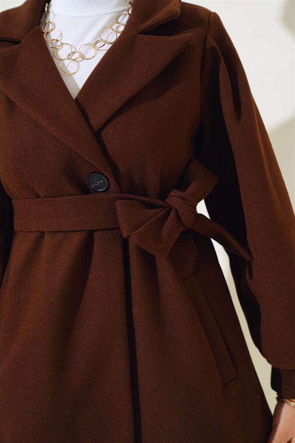Balloon Sleeve Short Cashmere Coat Brown
