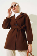 Balloon Sleeve Short Cashmere Coat Brown
