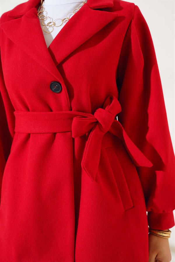 Balloon Sleeve Short Cashmere Coat Red