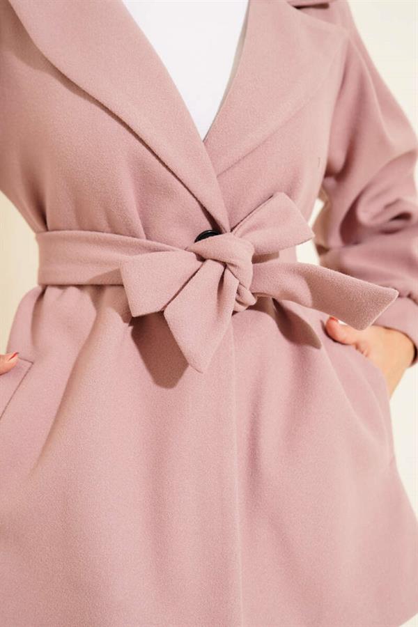 Balloon Sleeve Short Cashmere Coat Powder