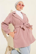 Balloon Sleeve Short Cashmere Coat Powder
