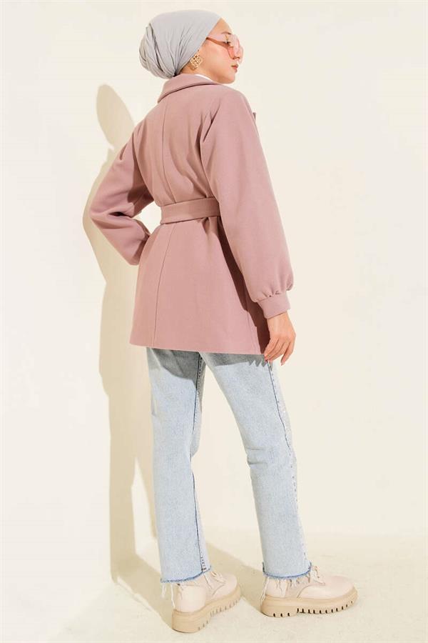 Balloon Sleeve Short Cashmere Coat Powder
