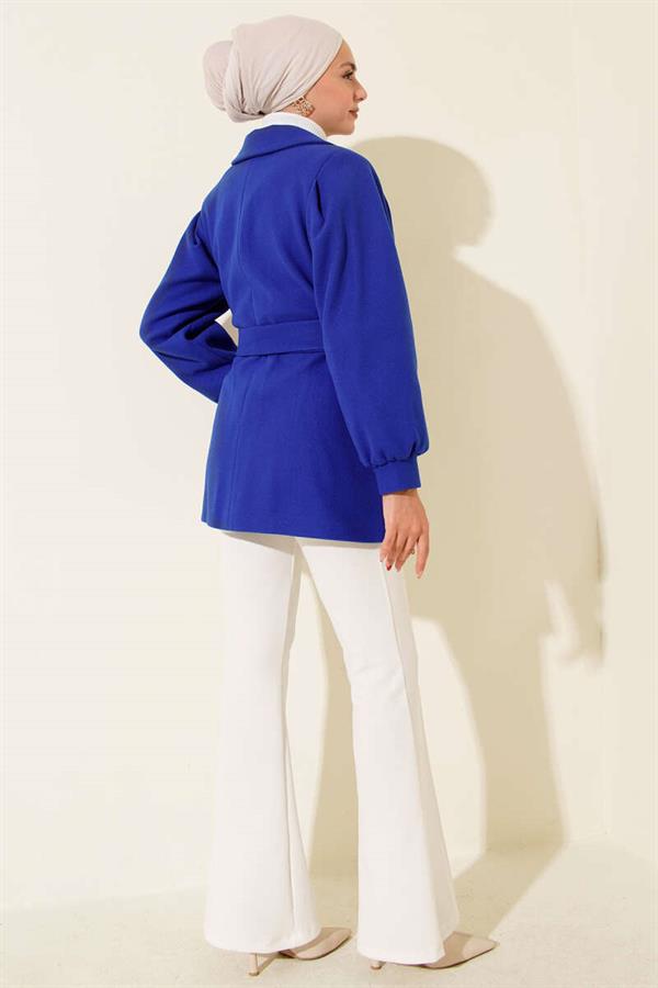 Balloon Sleeve Short Cashmere Coat Saxe