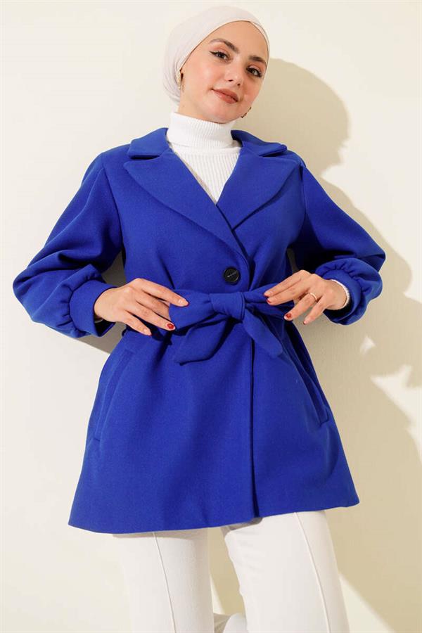 Balloon Sleeve Short Cashmere Coat Saxe