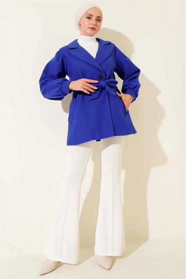 Balloon Sleeve Short Cashmere Coat Saxe