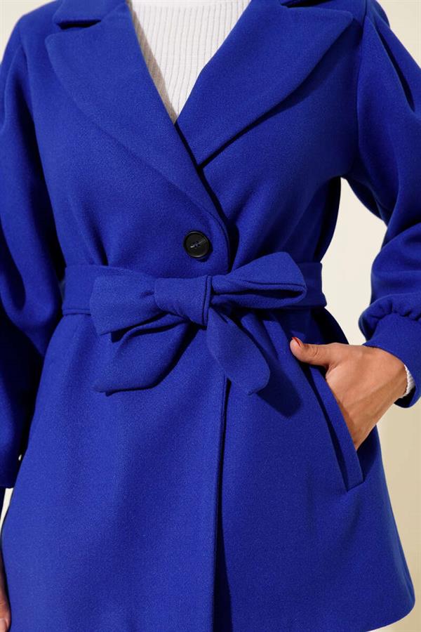 Balloon Sleeve Short Cashmere Coat Saxe