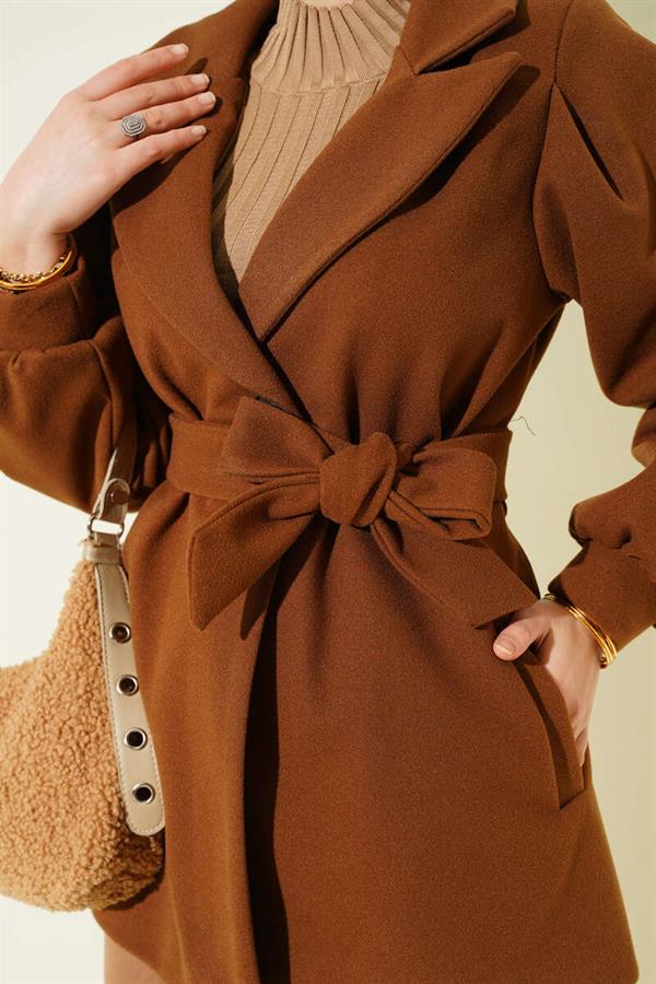 Balloon Sleeve Short Cashmere Coat Tan