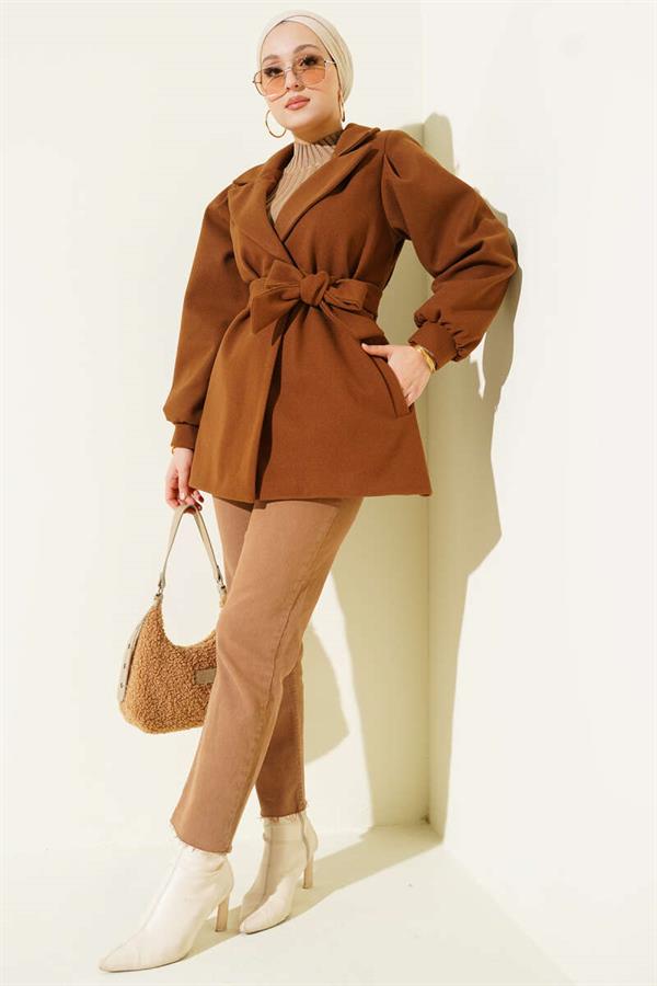 Balloon Sleeve Short Cashmere Coat Tan