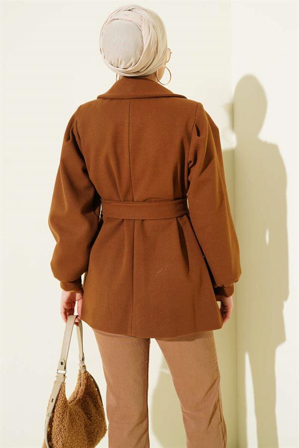 Balloon Sleeve Short Cashmere Coat Tan