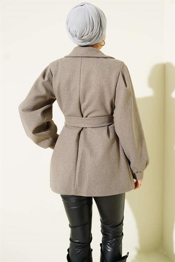 Balloon Sleeve Short Cashmere Coat Mink