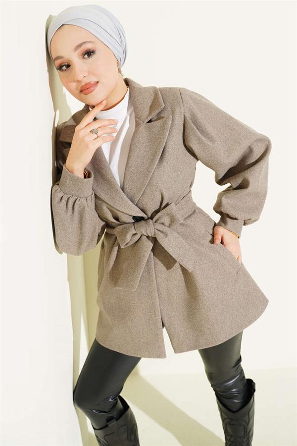 Balloon Sleeve Short Cashmere Coat Mink