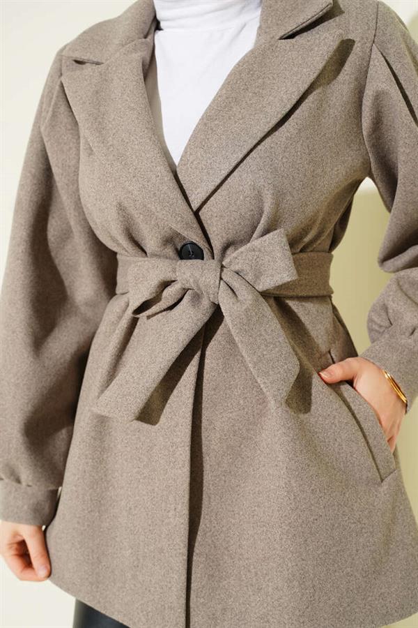 Balloon Sleeve Short Cashmere Coat Mink
